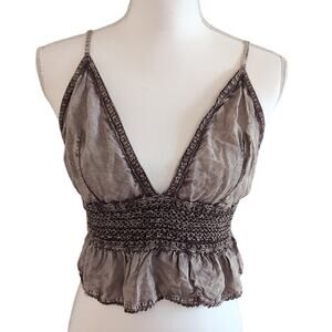 Devi Brown Tie Back Boho Crop Top One Size